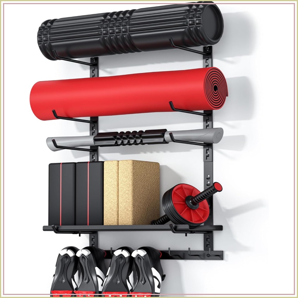 Home Gym Yoga Mat - Adjustable Wall-Mounted Gym Equipment Organizer with