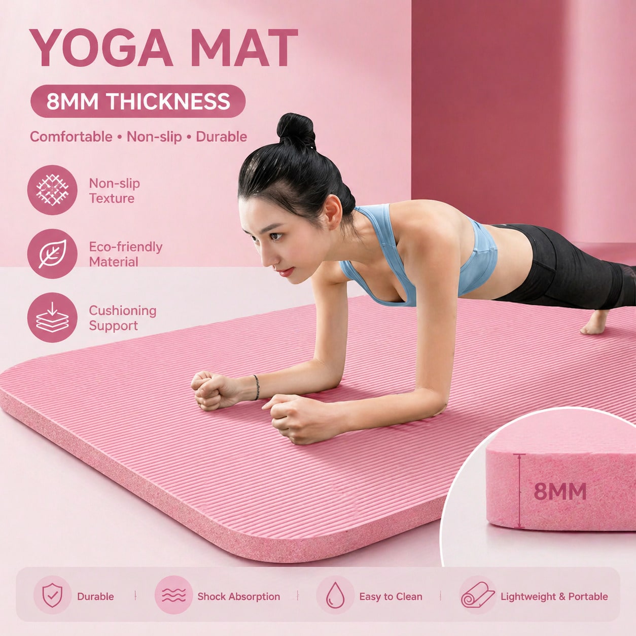185*61CM Pink Non Slip Yoga Ma - Home Gym Yoga Mat incelemesi ve fiyatı